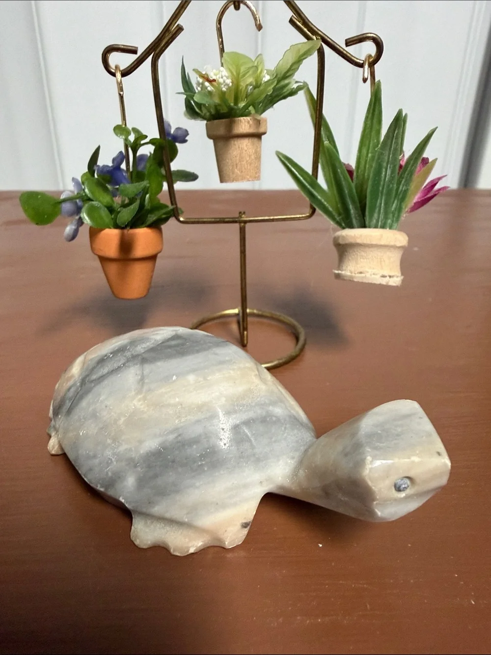 Decorative Marble Turtle Figurine in Gray and Cream - Home Accents